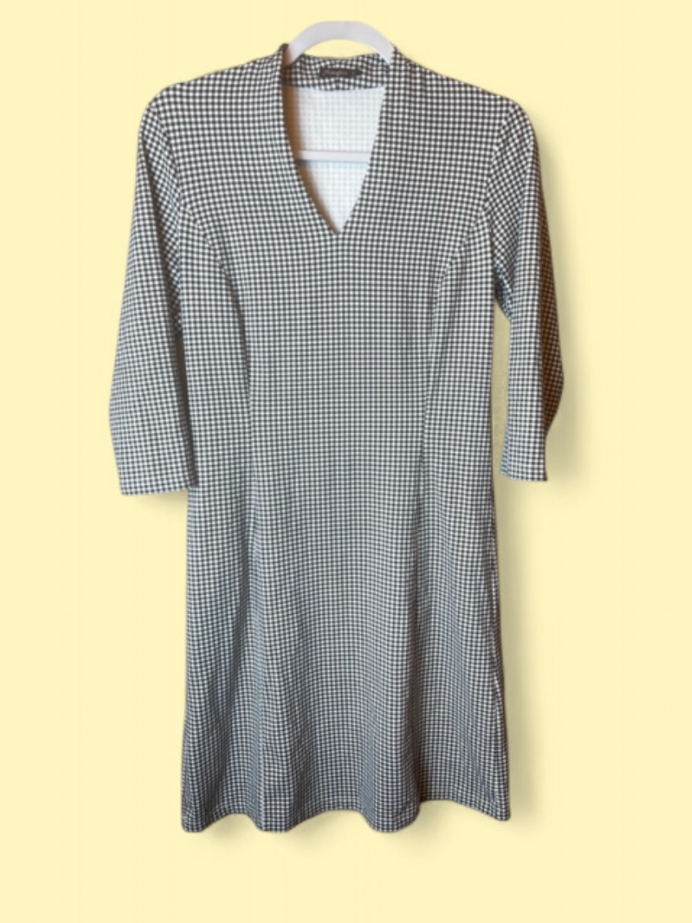 J. McLaughlin Black/White Gingham Sheath Dress 3/4 Sleeve Stretch Catalina Sz S